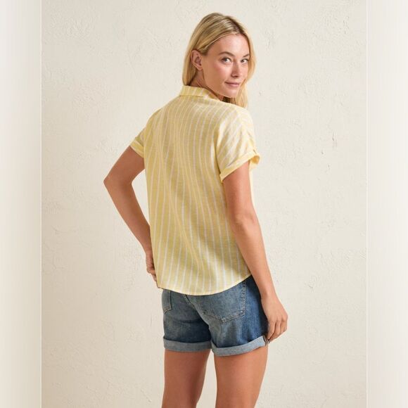 Garnet Hill Short-Sleeve Linen Button-Front Shirt BLUE size 18 NWT in packaging - Picture 5 of 8